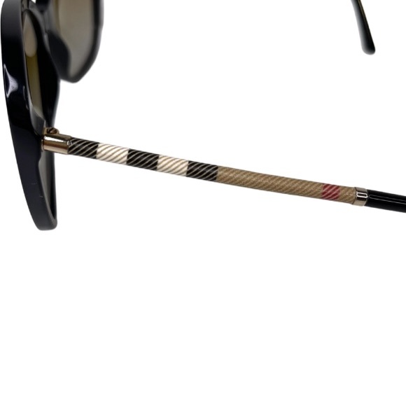 BURBERRY Signature Plaid Round Sunglasses NEW Black 57mm Rare - Picture 3 of 13